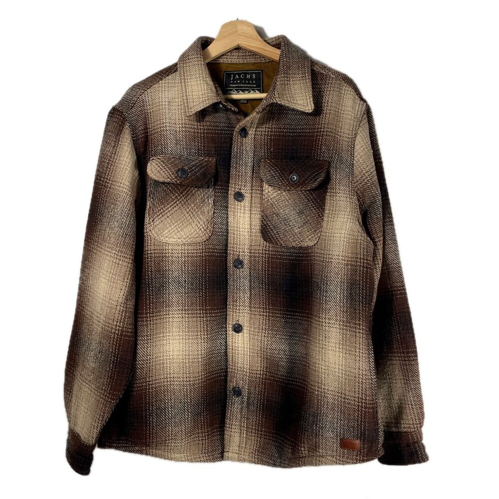 Jachs New York Men's Wool Blend Plaid Shacket Jacket Brown Size M
